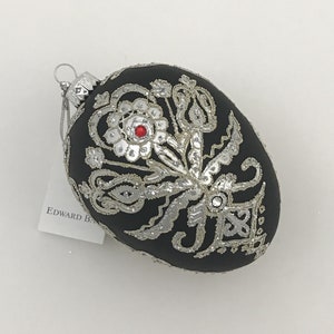 Black & Silver Egg, Parzenica Goralska, Glass Christmas Tree Ornament, With Swarovski Crystals, Handmade in Poland,