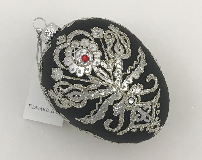 Black & Silver Egg, Parzenica Goralska, Glass Christmas Tree Ornament, With Swarovski Crystals, Handmade in Poland,