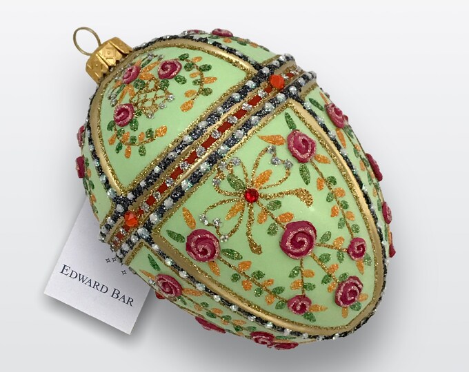 Pastel green Egg, Gatchina Palace, Glass Christmas Ornament With Swarovski Crystals, Glass Handmade, Faberge Style Tsar's Eggs, Unique Gift