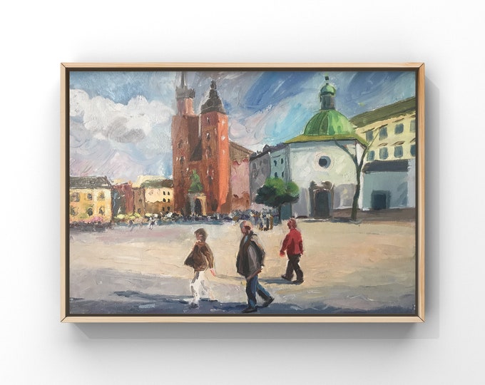Kraków Rynek Główny, obraz olejny 30x40cm, malarstwo współczesne