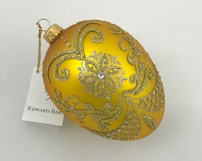 Gold Egg, Pysanka, Glass Christmas Ornaments With Swarovski Crystals, Handmade in Poland