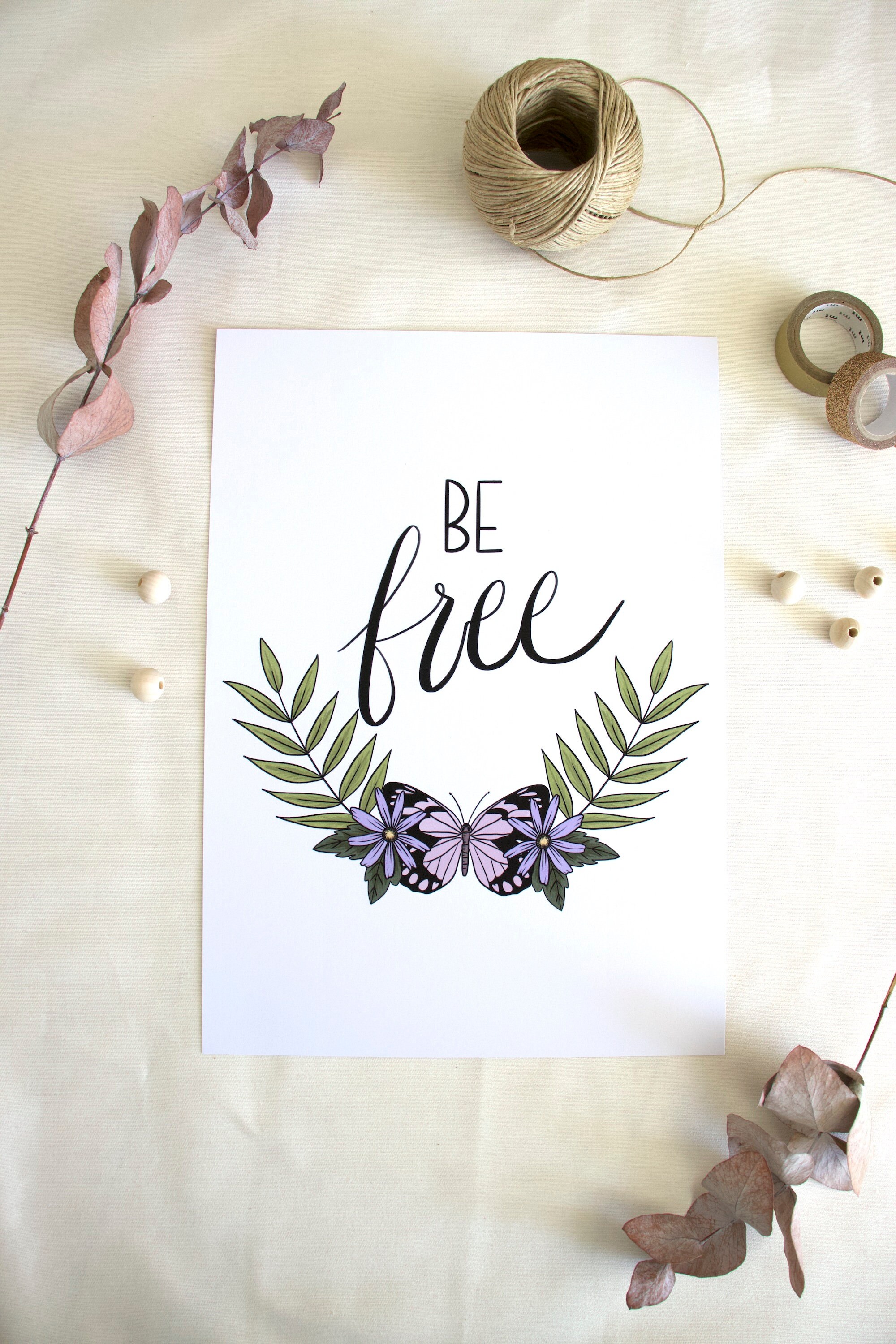 Nursery Art Wall Poster Home Decor Be Free Baby Gift Floral Girls Kids Room Decor