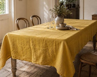 Vintage Swedish Linen Tablecloth | Mid Century Beige & White
