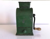 Antique Green Swedish Coffee Mill with Cast Iron Crank Handle, Carl Ramstedt Coffee Grinder quot Tix quot , Eskilstuna Stålindustri, Swedish Antique
