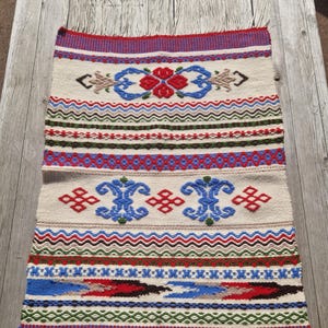 Handwoven Norwegian Wool Runner | Rosemaling Inspired Folk Art Textile | Colorful Scandinavian Decor | Rustic Cottagecore Woven Tapestry