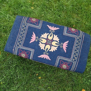 Vintage Norwegian Teak Bench | Handwoven Antique Seat | Jugendstil Embroidery | MCM Bench | Art Nouveau Embroidery | Ottoman Bench