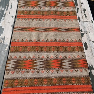 Vintage Handwoven Norwegian Wool Table Runner: Geometric Folk Art