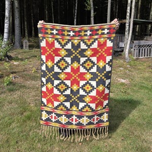 Vintage Norwegian Wool Tapestry | Handwoven Geometric Folk Art Wall Hanging Signed S.A. Oslo 1985 | Scandinavian Textile Decor