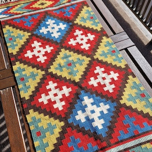 Vintage Norwegian Wool Tapestry Runner: Handwoven Folk Art with Fringe