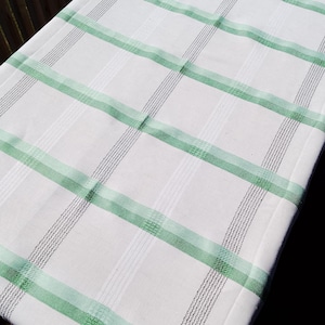 Vintage Handgewebte Leinen Tischdecke: Skandinavische Grüne Streifen, 71x49