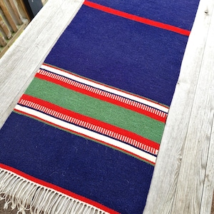 Handwoven Wool Table Runner: Royal Blue Scandinavian Folk Decor