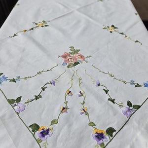 Vintage Hand Embroidered Norwegian Tablecloth: Floral Cottagecore Linen