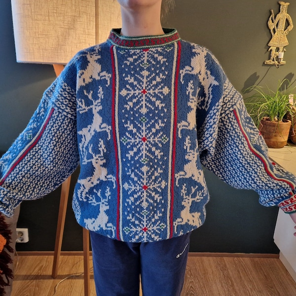 Pull Norvégien Femme Grande Taille, Pull Femme Hiver Norvégien, Chaud Pullover Col Rond Pour Femme Mohair, Pull Jacquard Sans Capuche Femme, Sweater Oversize Vintage à Motif Tricoté, Haut Chaud