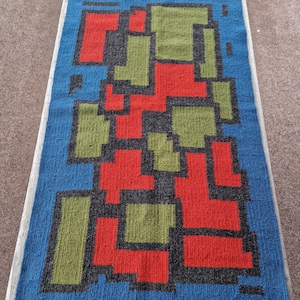 Vintage 1978 Danish Tapestry | Mid-Century Modern Art | Abstract Geometric Textile | Royal Blue Red Green Wool | Woven Scandinavian Decor
