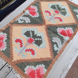 Antique Norwegian Wool Runner: Handwoven Floral Folk Art Textile