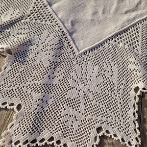 Vintage Lace Tablecloth | Intricate Crocheted Lace | Lace Patches | Square Linen Tablecloth | Handmade Lace Tablecloth | One of a Kind