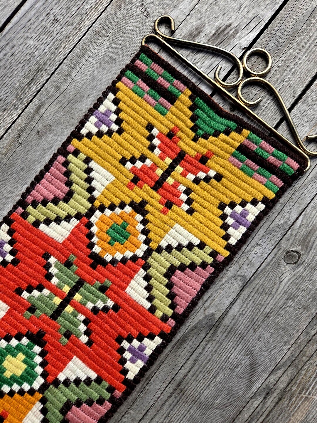 Curated visual reference: Colorful Wool Bell Pull Vintage Geometric Folk Wall Hanging Photo Inspiration