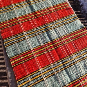Vintage Handwoven Norwegian Table Runner: Overshot Wool Nordic Decor