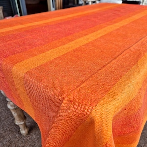 Vintage Handwoven Tablecloth | Norwegian Linen Tablecloth | Vintage Table Linens | Orange Retro Tablecloth | MCM tablecloth | Woven Linen