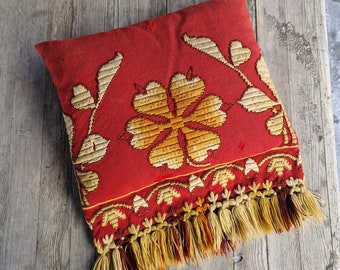 Antique Embroidered Pillow | Norwegian Handmade Pillow | Baroque Embroidered Pillow | 18th Century Pillow | Hygge Decor  | Decorative Pillow