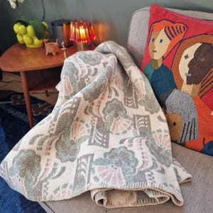 Vintage Art Deco Wool Blanket: Double Weave Nordic Throw