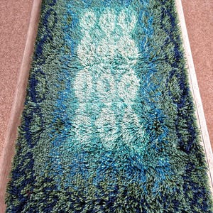 Vintage Scandinavian Rya Rug | Mid Century Wool Pile in Green