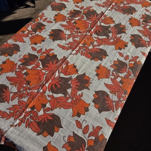 Vintage Linen Curtain Panel: Mid-Century Modern Floral Scandinavian Drapery
