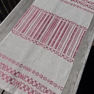 Vintage Scandinavian Woven Table Runner: Red Geometric Nordic Textile