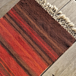 Vintage Handwoven Norwegian Table Runner: Red Brown Wool Textile