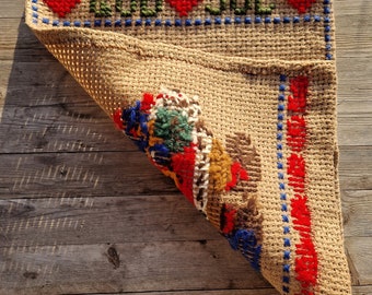 Vintage Embroidered Christmas Tapestry: Swedish Santa Nisse, 