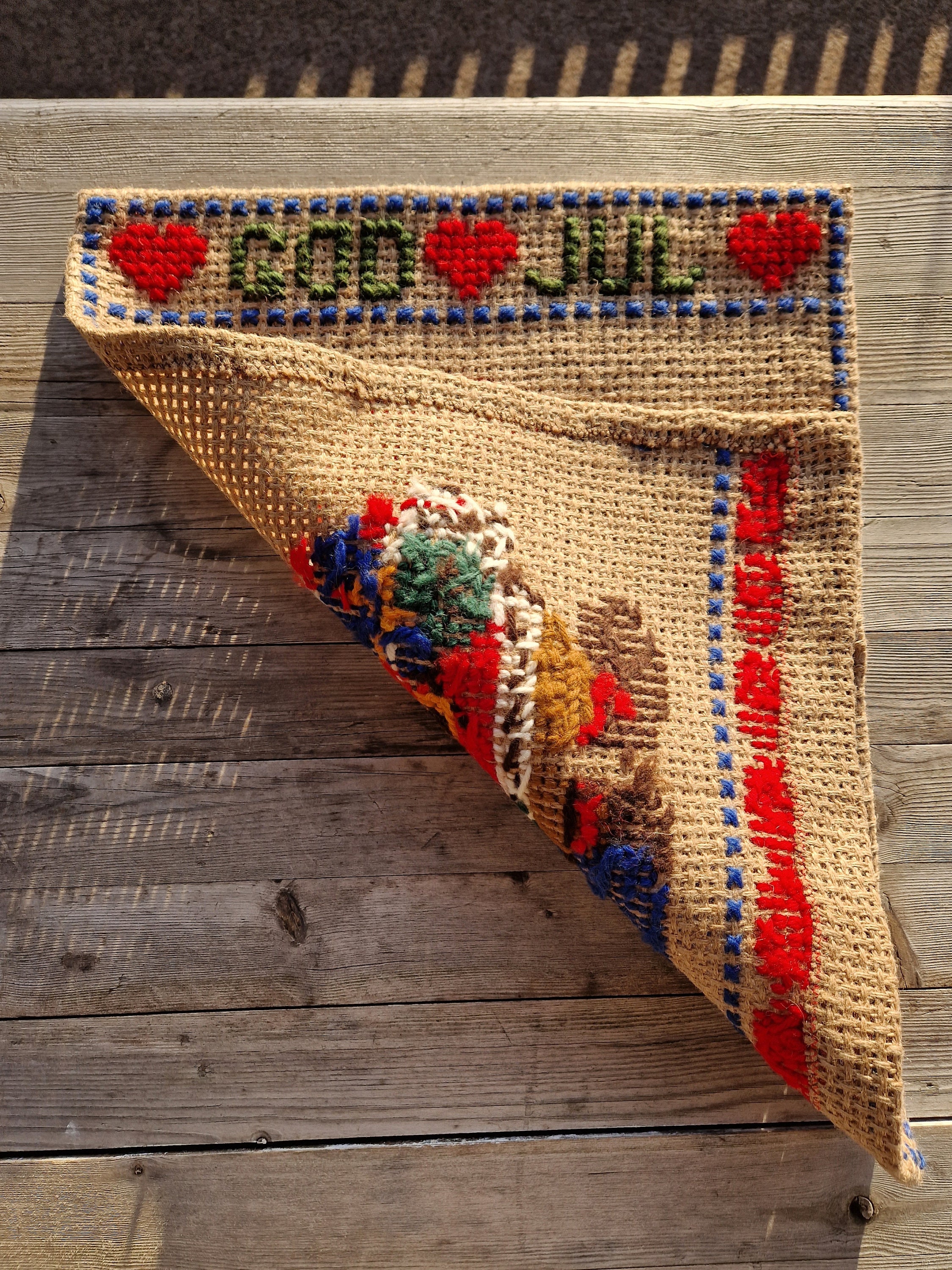 Sweden＊GOD JUL＊Christmas tapestry・* Vintage Norwegian Christmas Tapestry: God Jul Embroidered