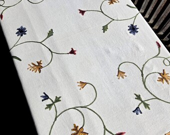 Vintage Swedish Linen Tablecloth | Mid Century Beige & White