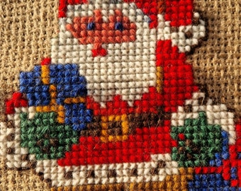 Vintage Embroidered Christmas Tapestry: Swedish Santa Nisse
