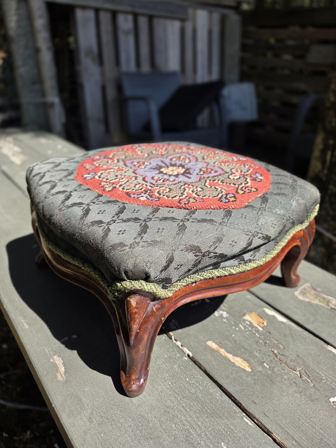 Vintage Needlepoint Foot Stool | Floral Embroidered Stool | Antique ...