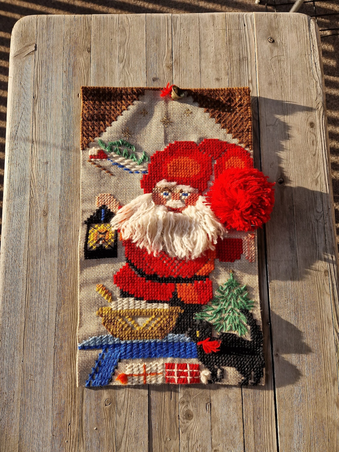 Vintage Weihnachtsteppich Schwedische Weihnachten Wandbehang Gestickter