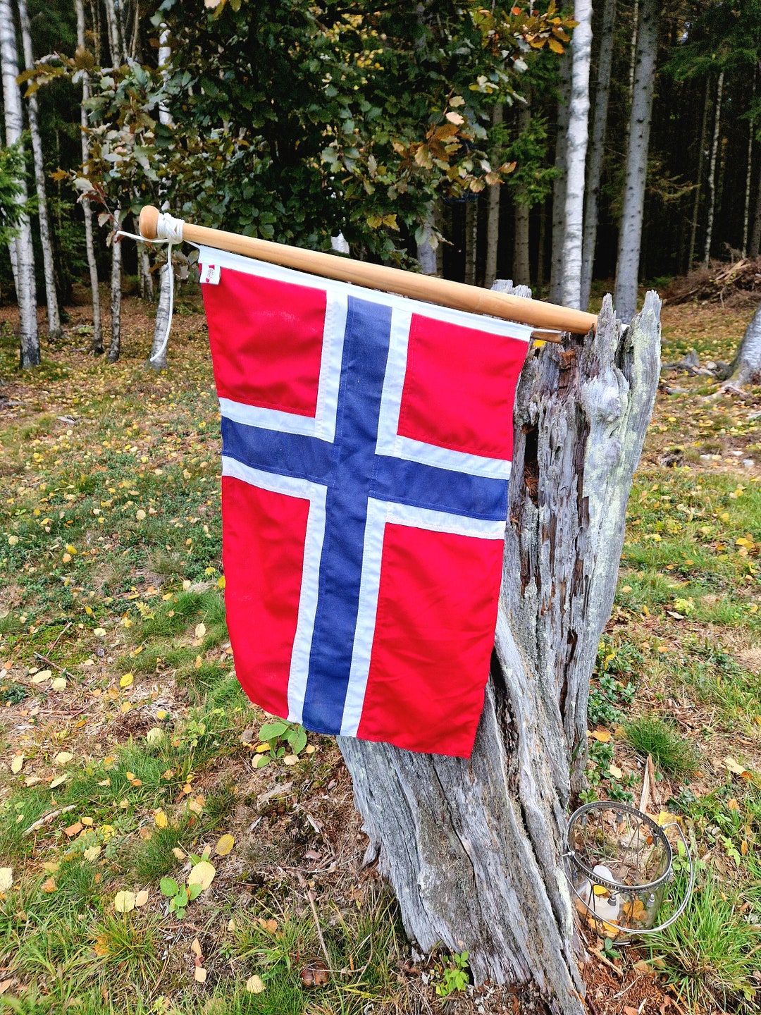 Vintage Norwegian Boat Flag Flag With Teak Pole Boat Flag Etsy