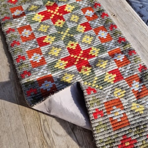 Vintage Handwoven Norwegian Wool Runner: Geometric Folk Art Tapestry