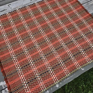 Vintage Norwegian Wool Tapestry: Handwoven Scandi Overshot Wall Hanging