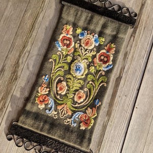 Vintage Embroidered Bell Pull | Floral Wool Tapestry | Norwegian Wall Hanging | Small Floral Tapestry | Fruit Embroidery| Nordic Wall Art