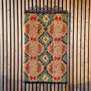 Tapete Rya vintage tecido à mão | Tapete de parede Rya | Tapete escandinavo | Tapete de lã feito à mão | Tapete de parede retrô | Decoração moderna de meados do século