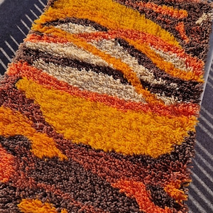 Vintage Ege Rya Vanguard Rug | DELTA 90 Danish Modern Carpet | Mid Century Scandinavian Geometric Rya | Brown Orange Beige Retro Area Rug