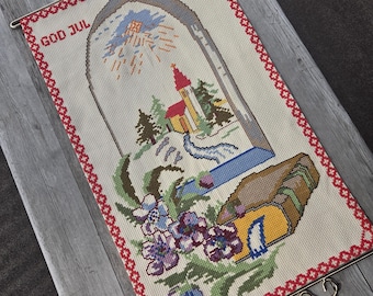 Sweden＊GOD JUL＊Christmas tapestry・* Vintage Norwegian Christmas Tapestry: God Jul Embroidered