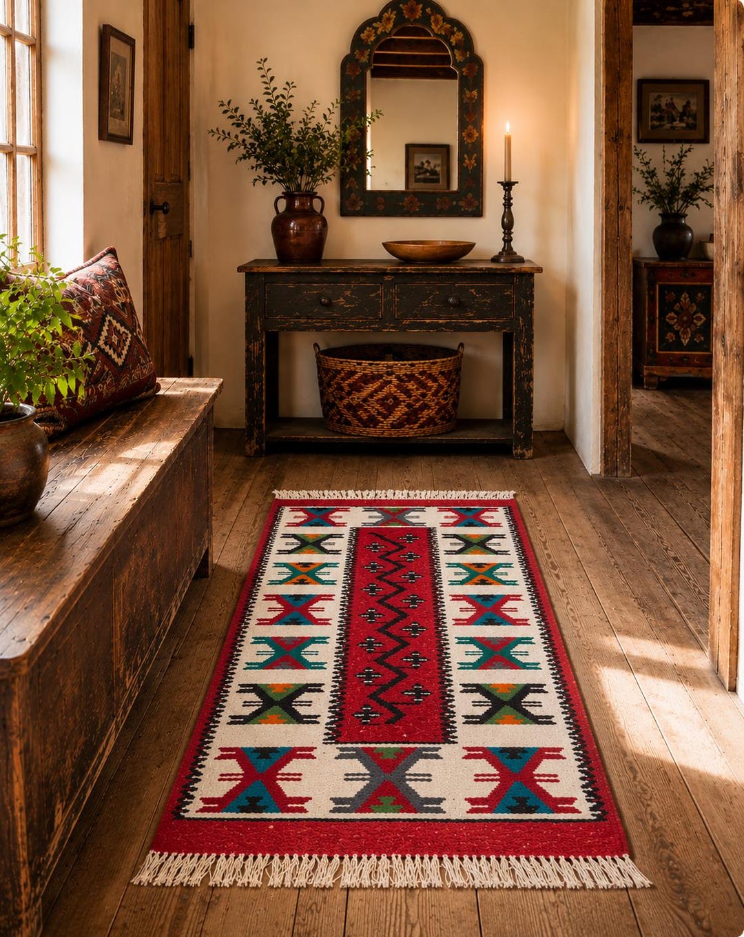 Balkan Rug Pattern Vintage Balkan Wool Rug | Tribal Flatweave Runner | Folk Art Hallway ...