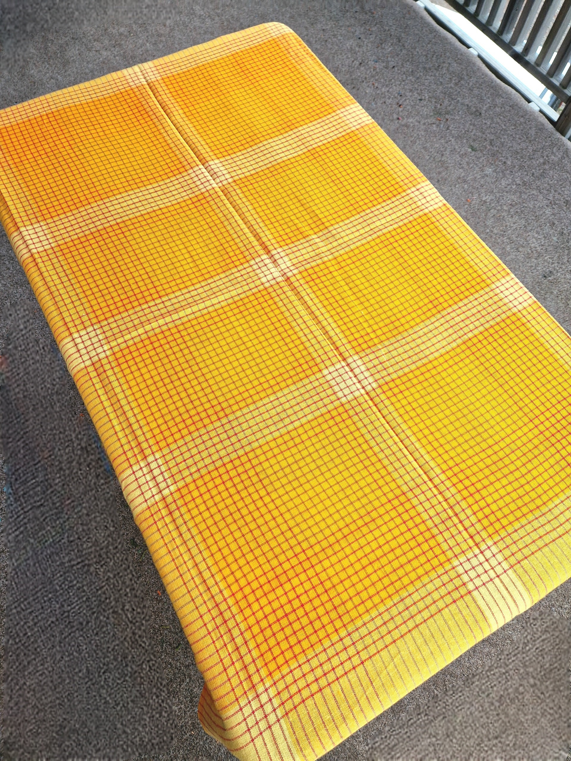 Vintage Finnish Checkered Tablecloth: Mid-Century Modern Dralon Textile