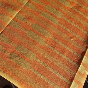 Vintage Handgewebte Leinen Tischdecke: Mid-Century Modern Geometrisch Textil