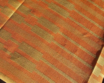 Vintage Handwoven Linen Tablecloth: Mid-Century Modern Geometric Scandinavian Textile