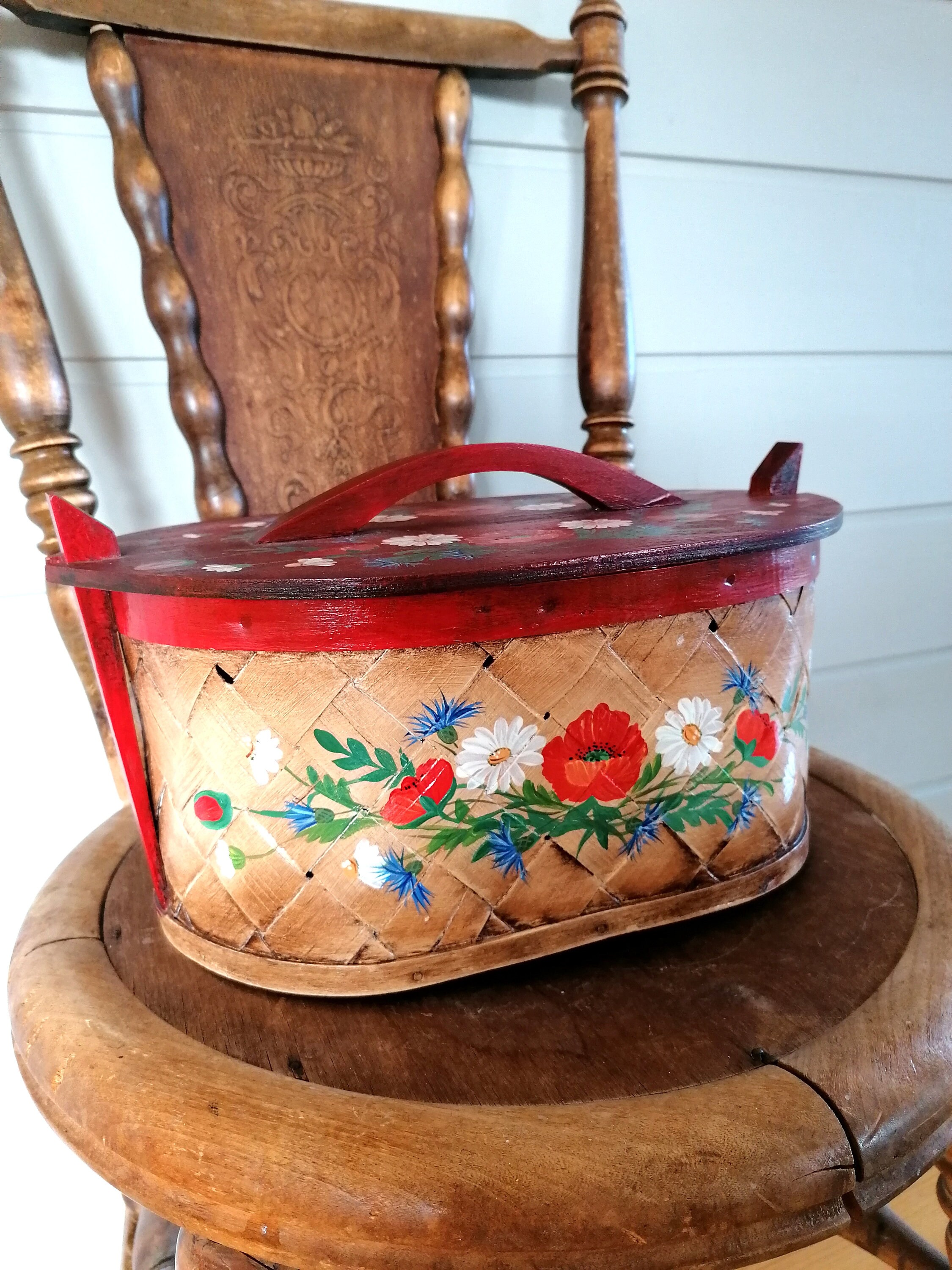Vintage Norwegian Hand Painted Chip Basket Tine Box Nordic Etsy