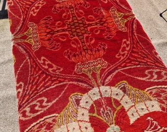 Antique Velvet Tablecloth: Burgundy Art Nouveau Textile, Early 1900s