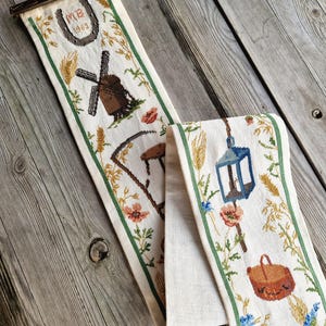 Vintage Embroidered Bell Pull | Wool Tapestry | Dutch Folk Art | European Tapestry | Narrow Tapestry | Cross Stitch Tapestry | Hygge Decor