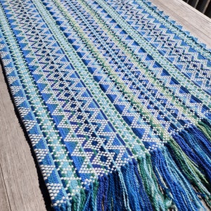 Vintage Wool Overshot Table Runner: Handwoven Norwegian Pastel Decor